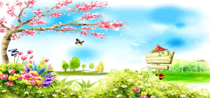 手绘春季背景 手绘春季背景