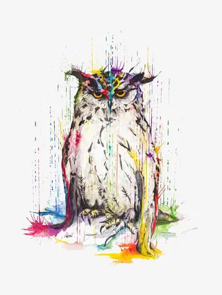 水彩喷洒设计猫头鹰免抠