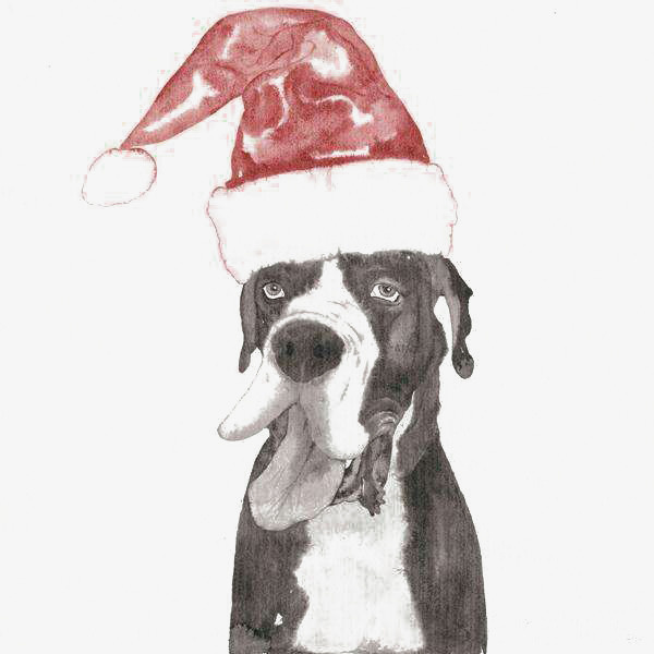 戴圣诞帽水墨狗免抠