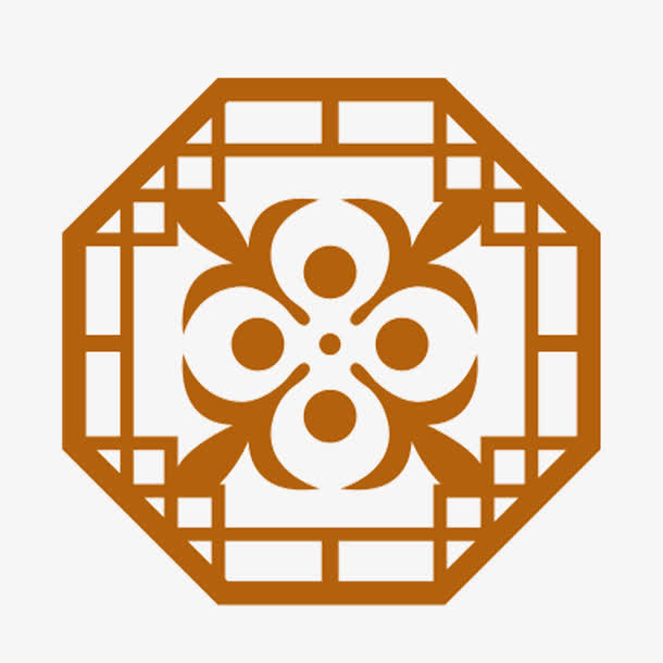 国风八角内花棱格免抠