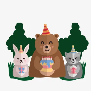 可爱动物生日贺卡矢量图免抠