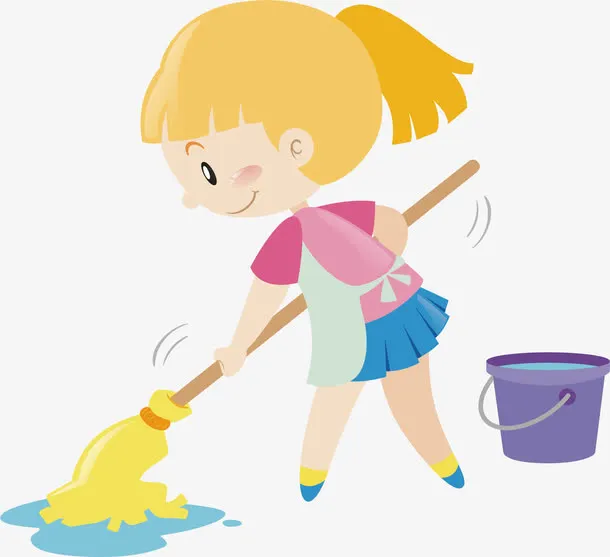 拖把拖地的女孩子免抠