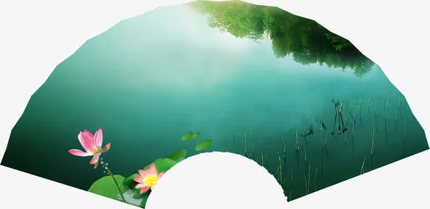 夏日荷花摄影扇形效果免抠