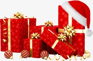 红色雪花纹理礼盒免抠