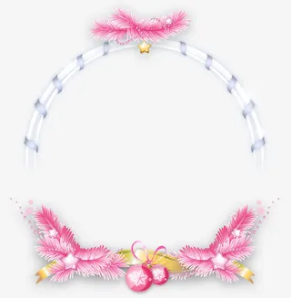 浪漫粉红色松叶边框大头贴免抠