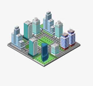 等距城市建筑插画免抠