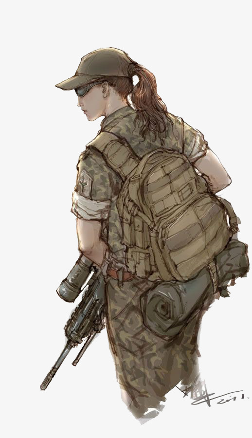 戴墨镜穿迷彩服的女兵免抠