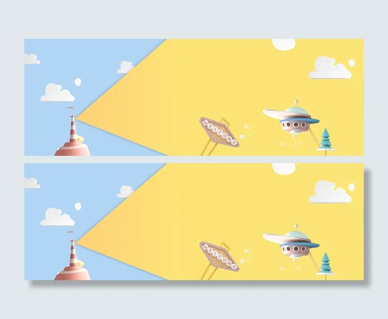 卡通小清新宇宙飞船背景banner装饰高清