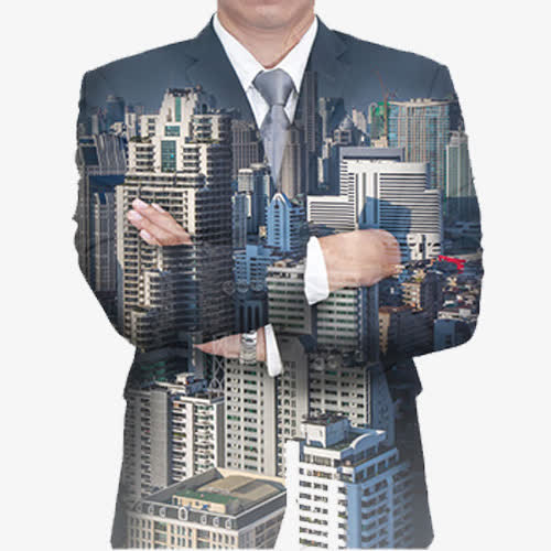 深色商业装饰城市人物设计图免抠