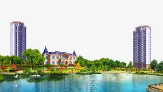 养生公园,湖泊,青山绿水免抠