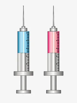 装蓝色粉红色液体针头针筒打针注免抠