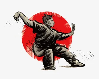 矢量单人打太极中国风水墨画免抠