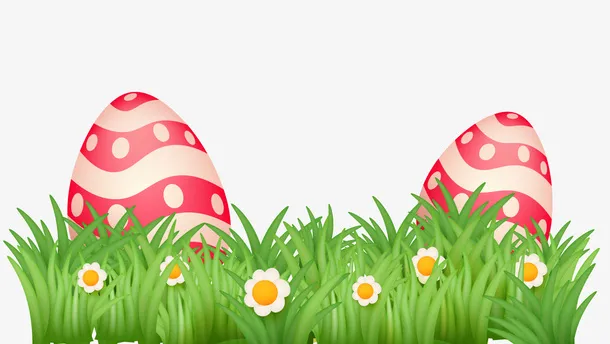 草丛中的红色彩蛋矢量图免抠