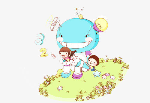 手绘孩子们在草地免抠