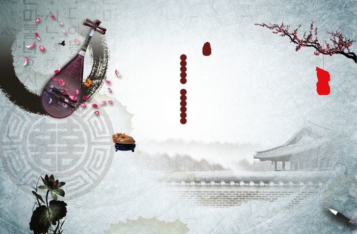 中国风琵琶花瓣灰色背景素材高清