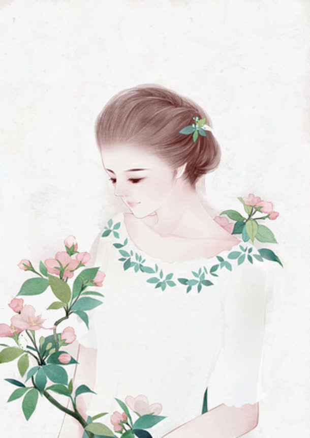 唯美手绘人物插画免抠