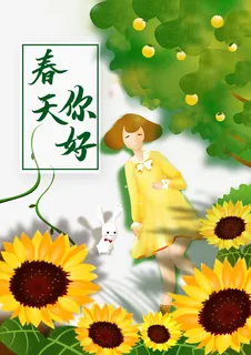 春分向日葵树手绘人物免抠手绘/卡通手绘元素 春分向日葵树手绘人物免抠手绘/卡通手绘元素