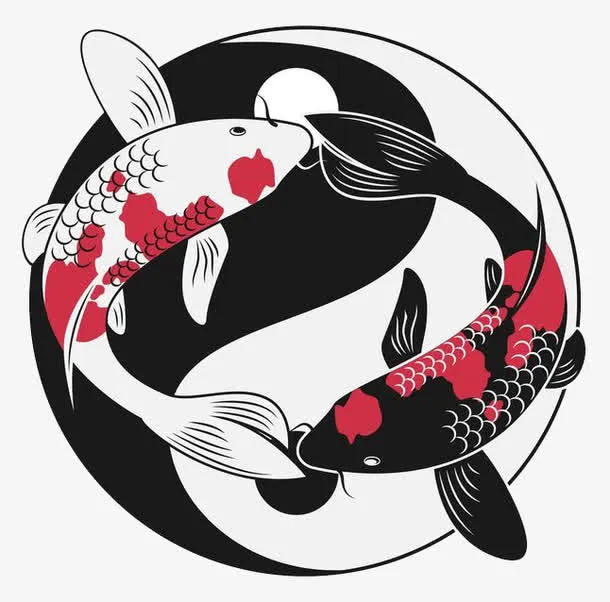 手绘黑白阴阳鱼免抠