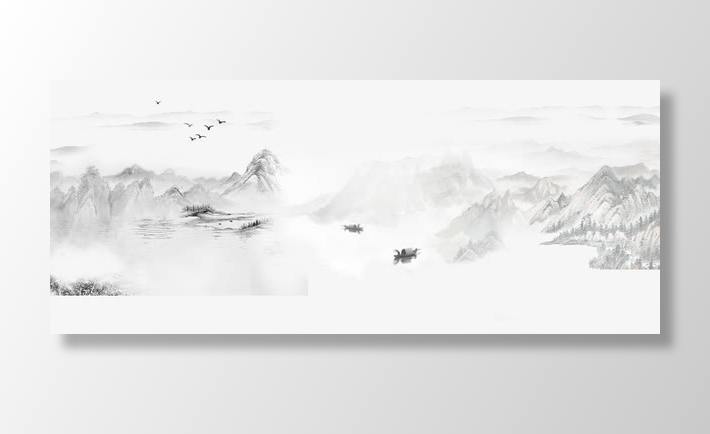 山水画水墨画banner免抠