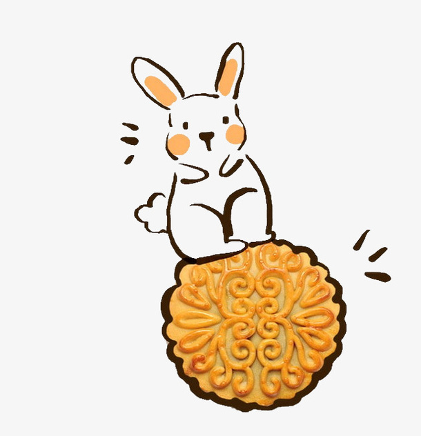 手绘兔子和月饼免抠