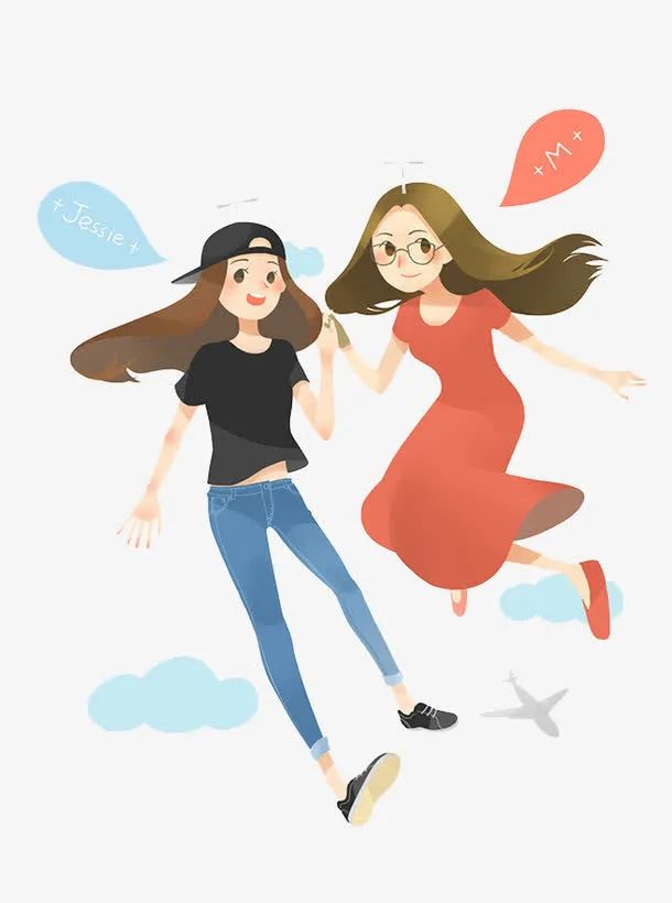 手绘女孩免抠