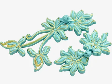 浅蓝色花形盘扣免抠