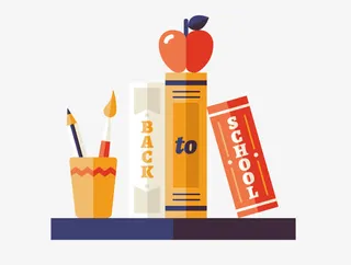 矢量创意精美书籍文具返校日英文免抠