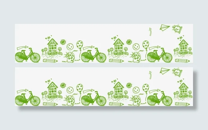 手绘绿色自行车花卉底纹边框免抠