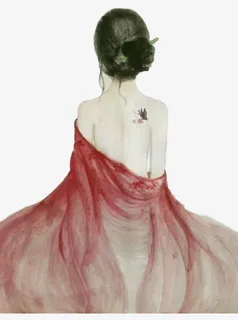 手绘古韵美女背影免抠