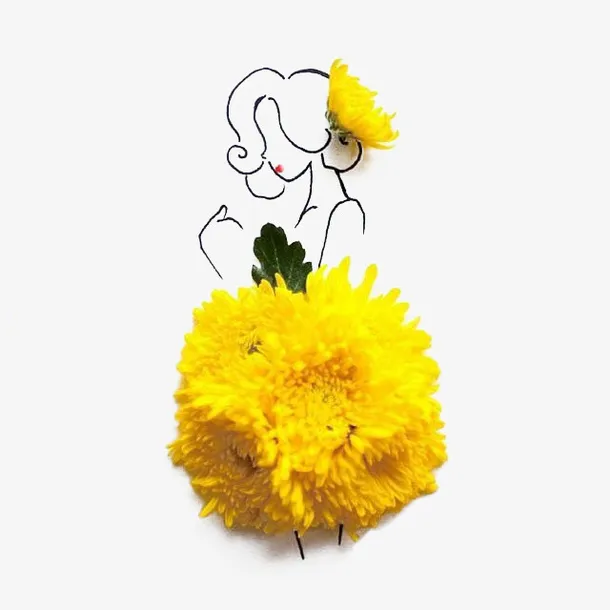 迷人的花朵连衣裙少女免抠