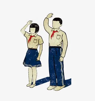 卡通手绘戴红领巾的学生免抠