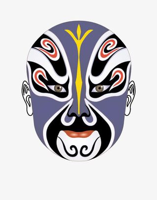 黄色花纹脸谱手绘图免抠