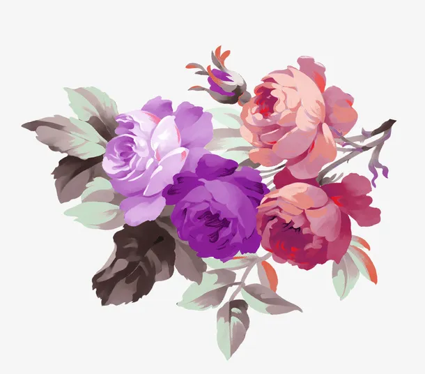 多彩中国风花枝装饰图案免抠