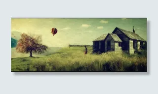 立绘彩绘草地房屋背景高清素材