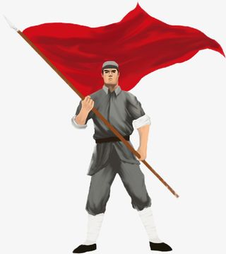 手绘扛旗的八路军免抠