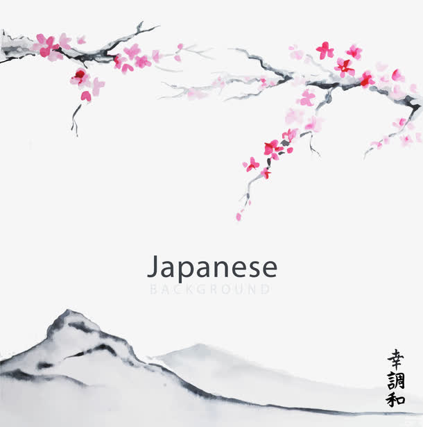 手绘景观背景与树木