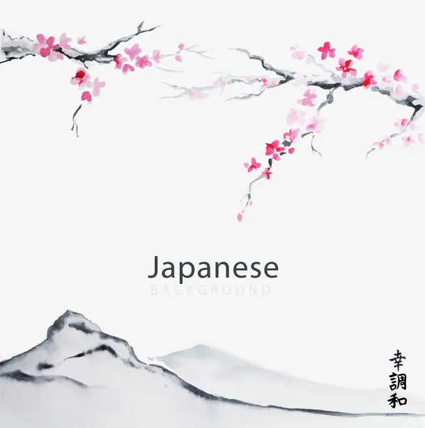 手绘景观背景与树木