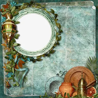 圆形植物相框免抠