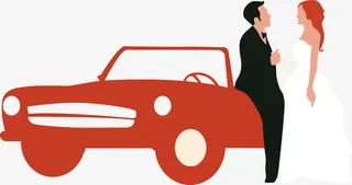 矢量新郎新娘与婚车免抠