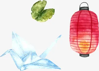 手绘水彩日本印象免抠