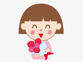 粉色送花的小女孩免抠