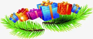 彩色卡通礼盒树枝免抠