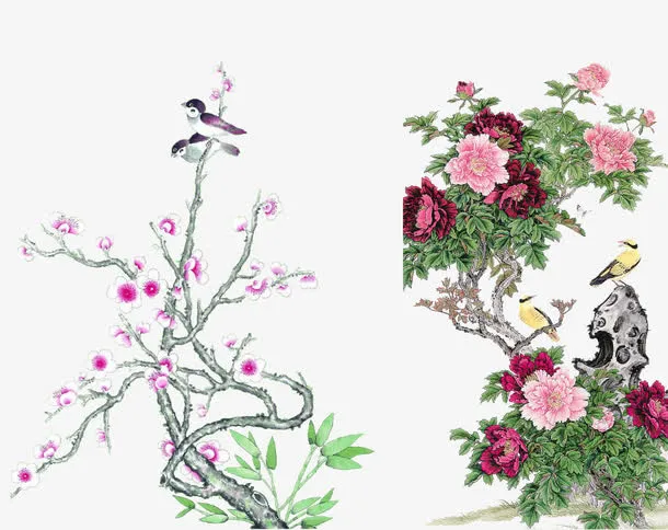 中国风花鸟素材免抠