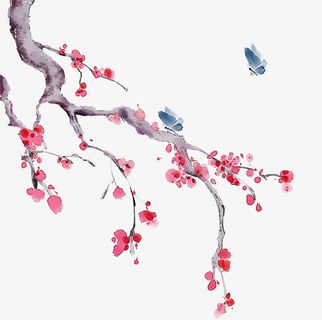 手绘古风红色桃花免抠