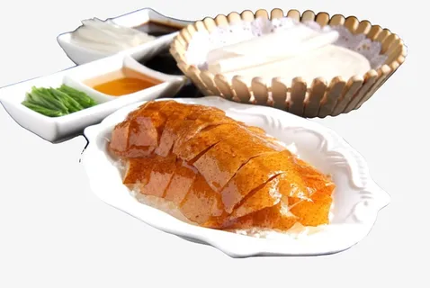 老北京烤鸭花朵绿菜片皮烤鸭特产免抠 老北京烤鸭花朵绿菜片皮烤鸭特产免抠