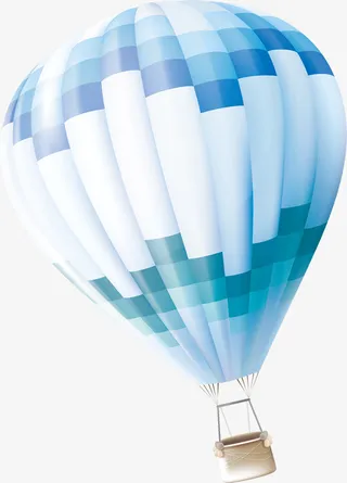 蓝白色的热气球免抠