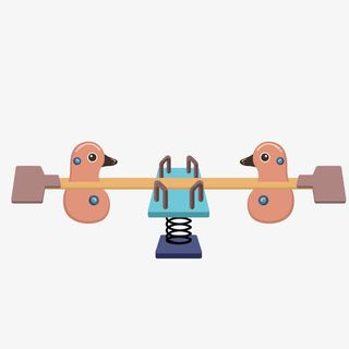 黄色质感儿童小鸟跷跷板免抠