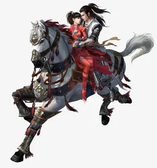 创意合成游戏场景人物设计骑马的情侣免抠