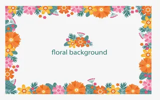 橘粉色春天花朵边框免抠