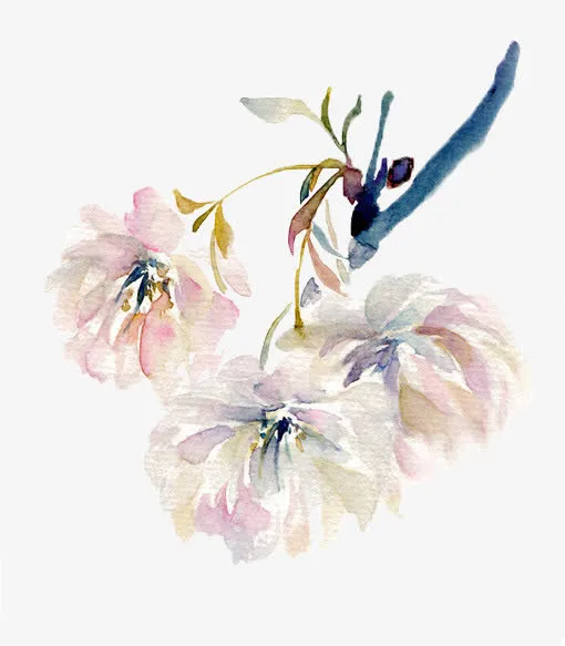 复古粉色花朵绿叶免抠